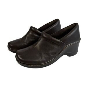 BOC Born Concepts Leather Dark‎ Brown Wedge Clog Shoes Women's 8.5